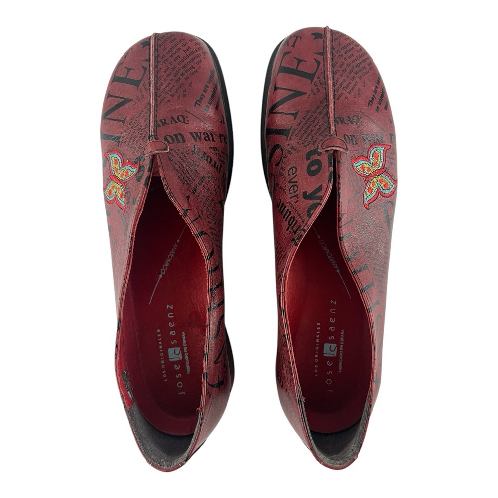 Jose Saenz Vintage Red Print Genuine Leather Women's Flats EUR 41/US 8